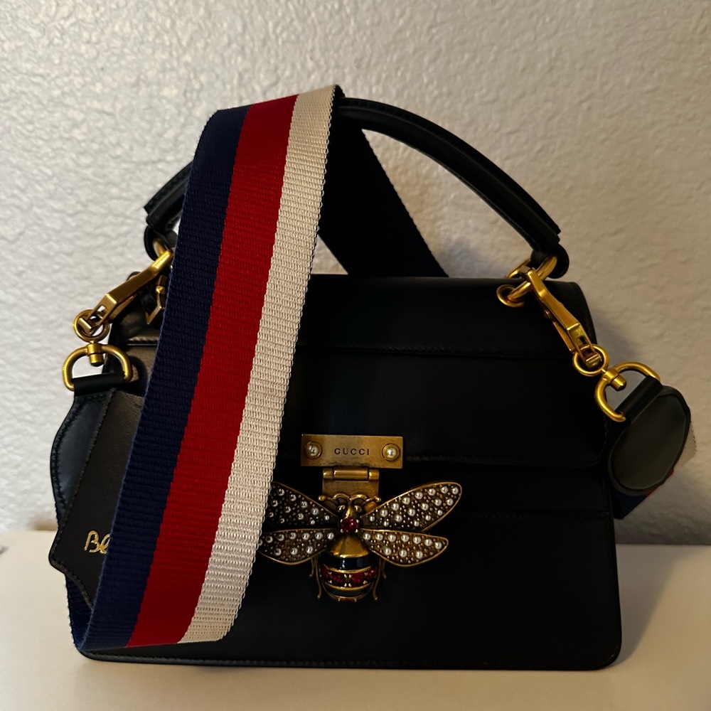 **SOLD** Gucci Calfskin Sylvie Web Small Queen Margaret Top Handle Bag Black